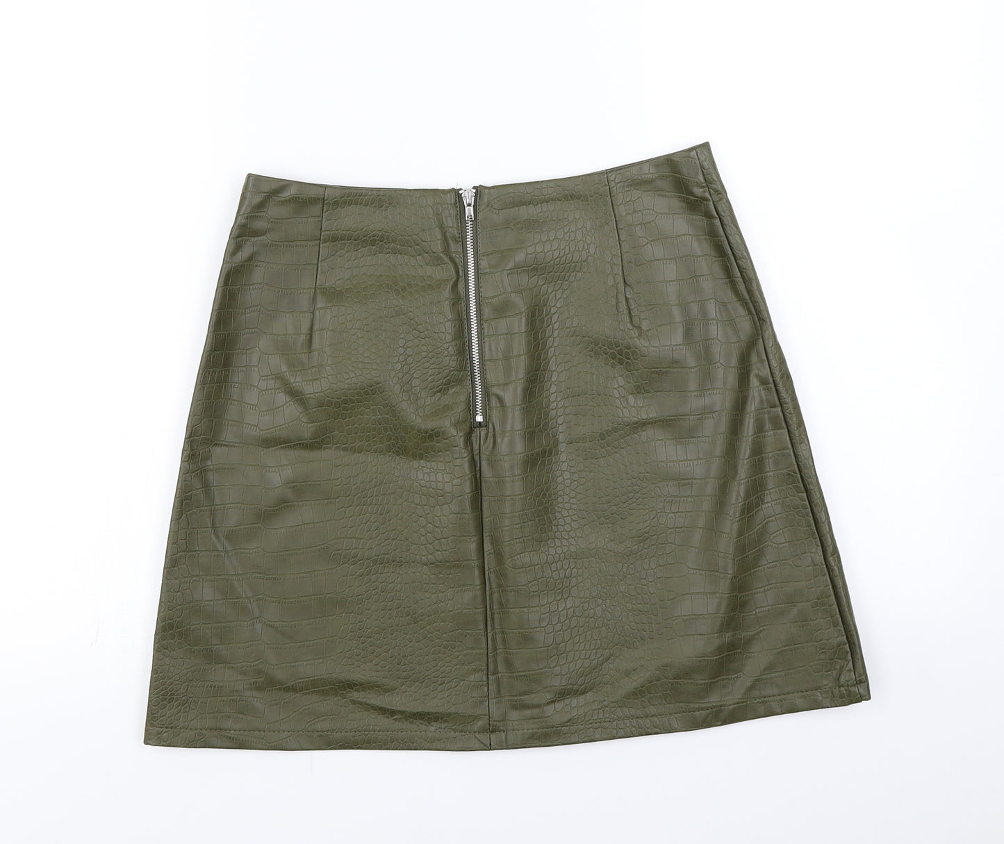 Primark Womens Green Animal Print  A-Line Skirt Size 10  - Leather Effect