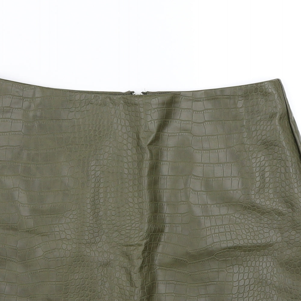 Primark Womens Green Animal Print  A-Line Skirt Size 10  - Leather Effect