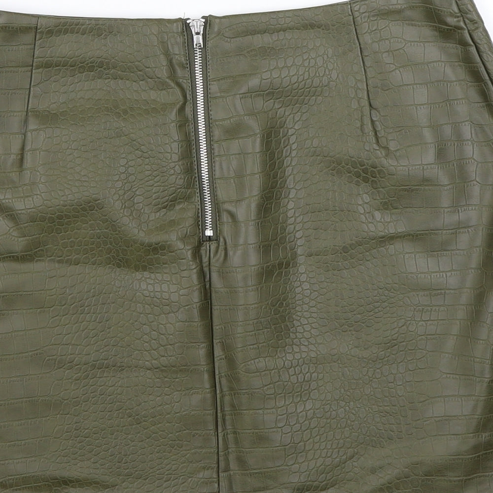 Primark Womens Green Animal Print  A-Line Skirt Size 10  - Leather Effect