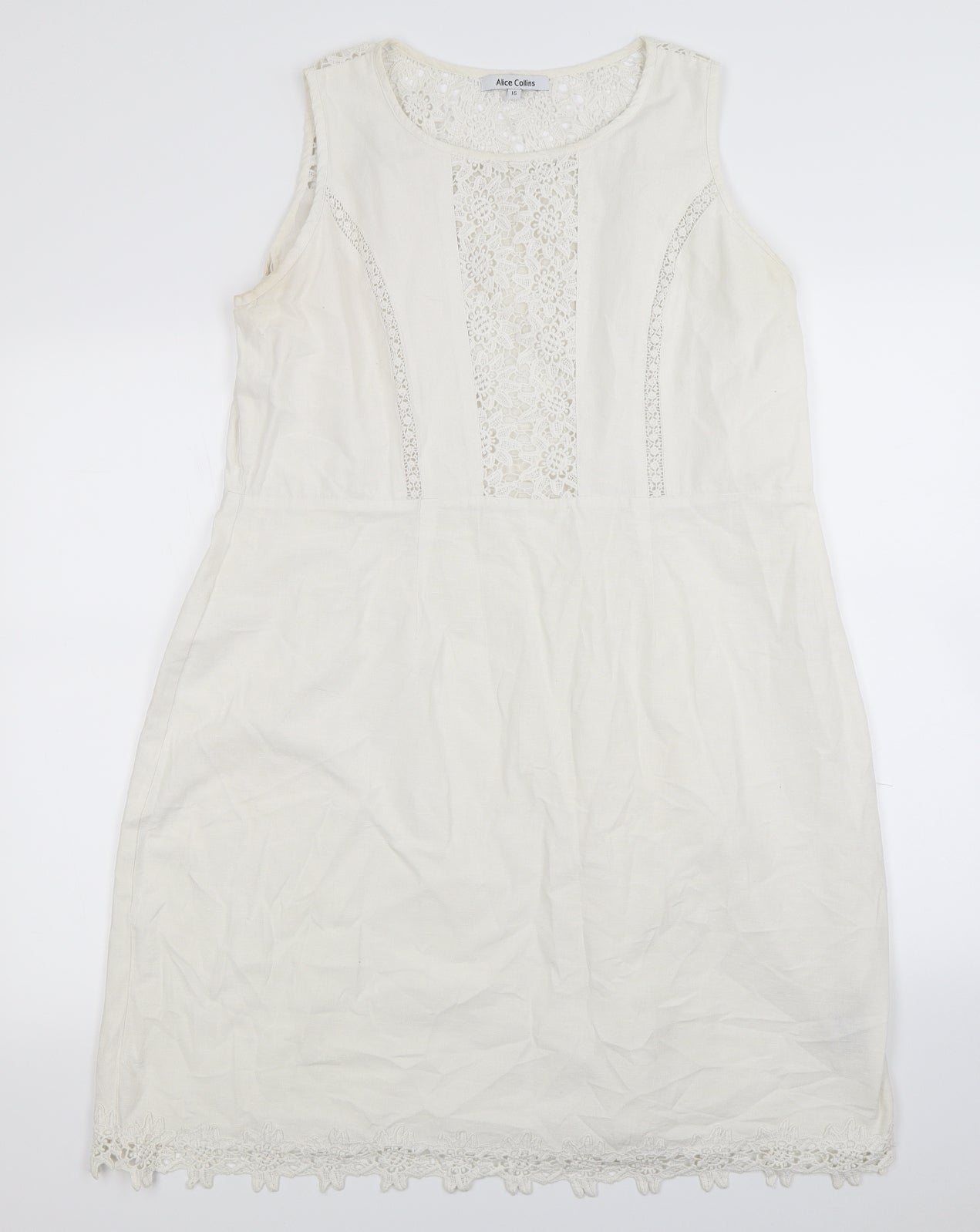 Alice Collins Womens White Floral Woven A-Line  Size 16