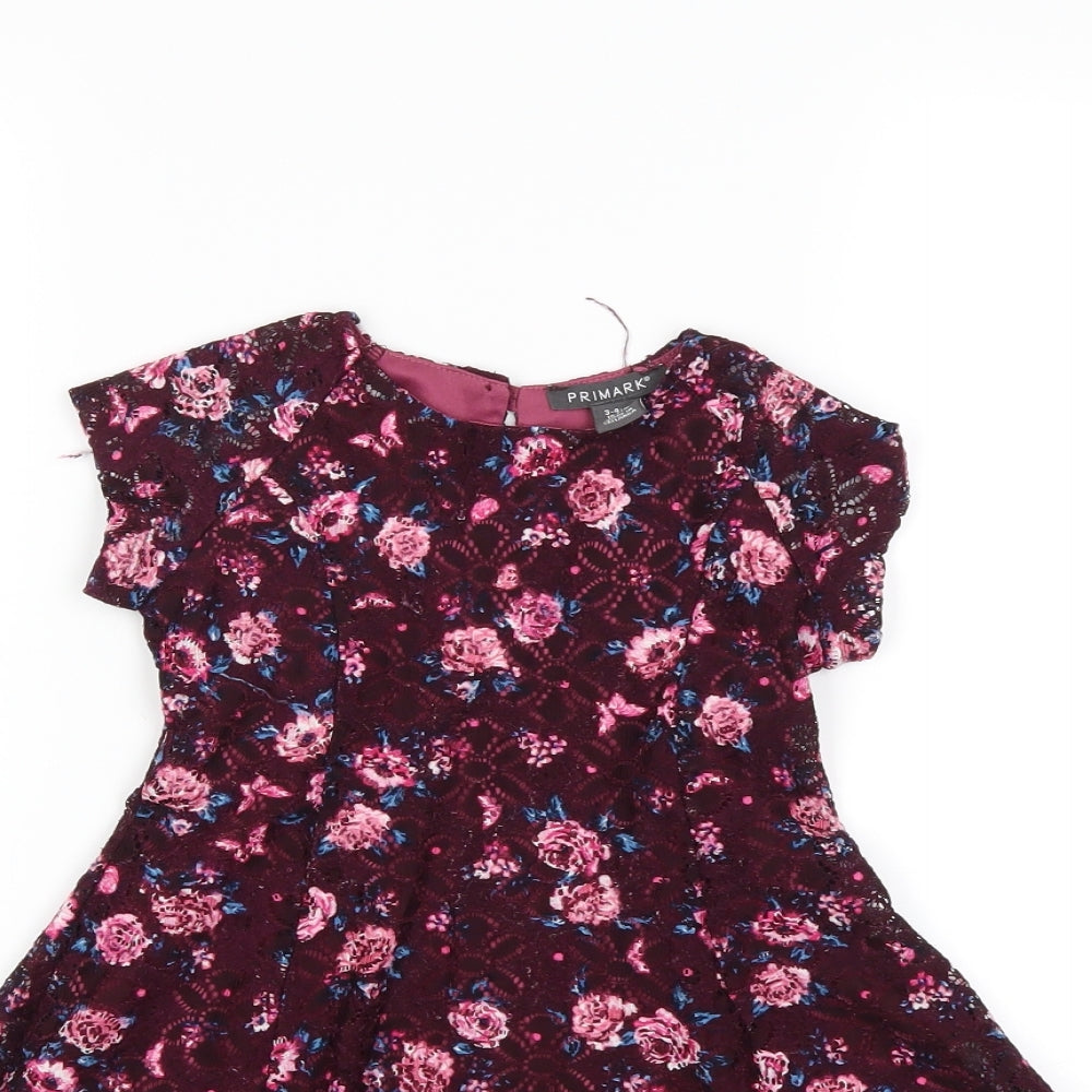 Primark Girls Red Floral  Fit & Flare  Size 3-4 Years