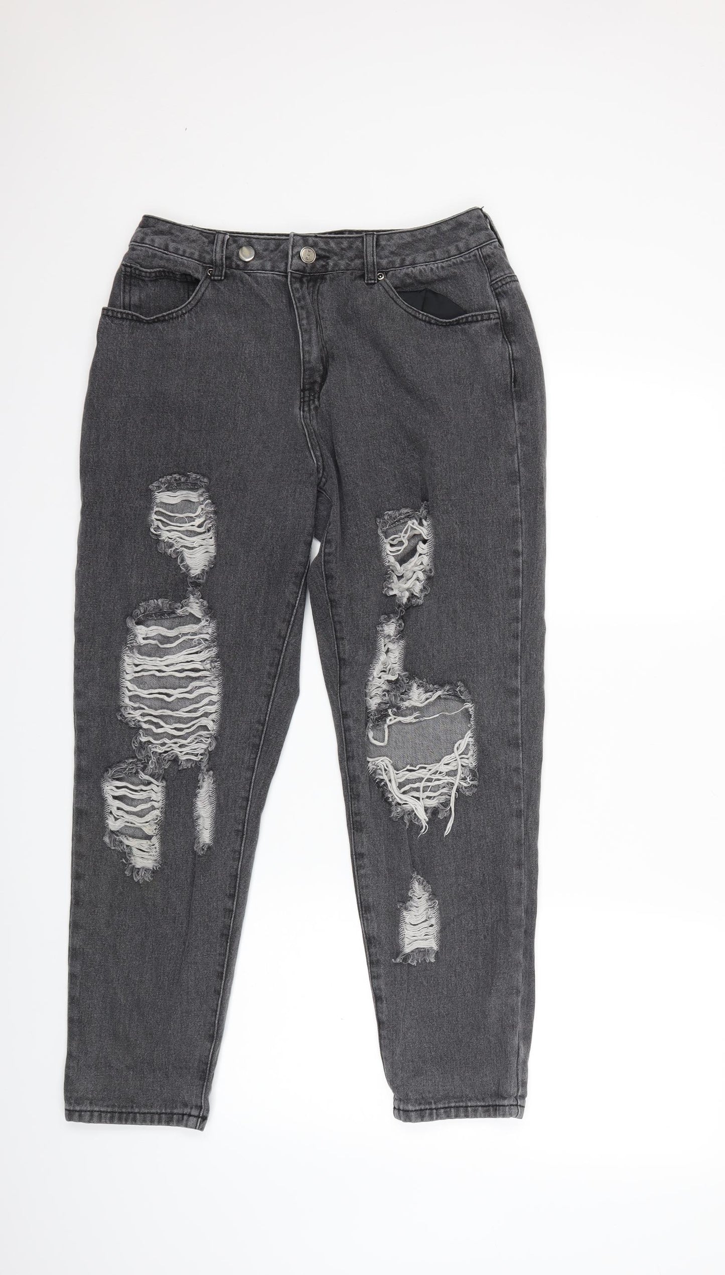 PRETTYLITTLETHING Womens Grey  Denim Mom Jeans Size 12 L26 in