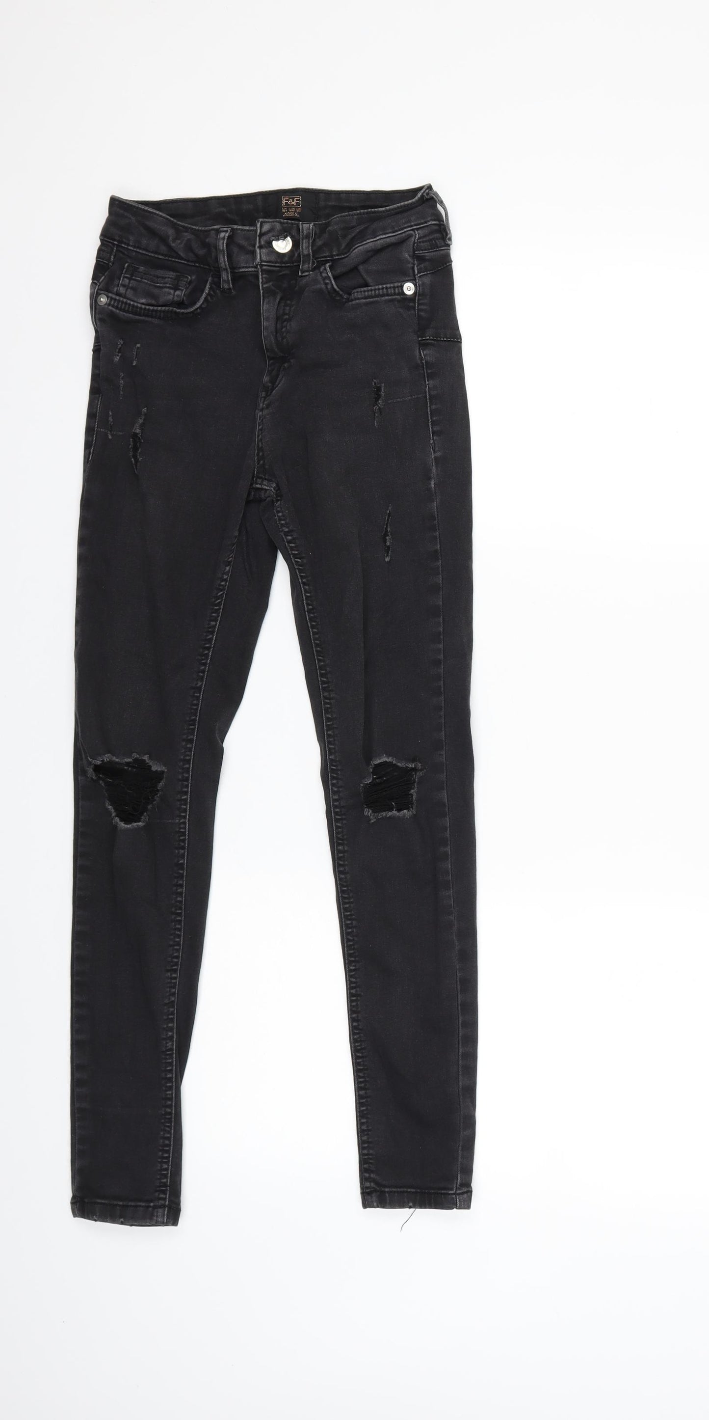 F&F Womens Black  Denim Skinny Jeans Size 6 L25 in