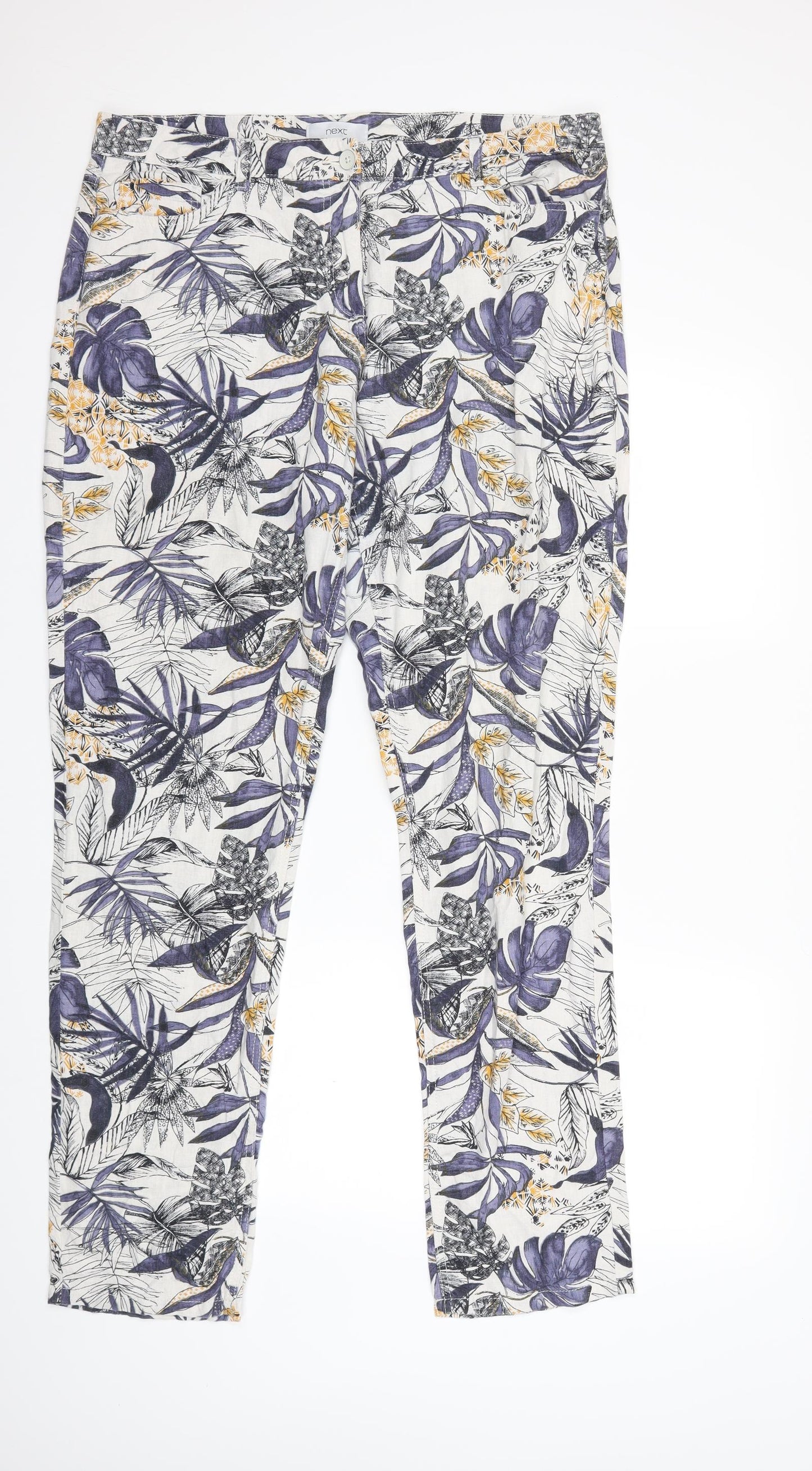 NEXT Womens White Floral  Trousers  Size 16 L32 in