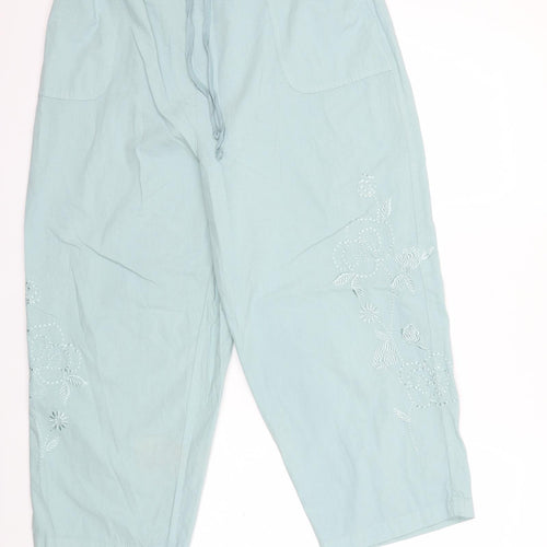 Classic Womens Blue Floral  Cropped Trousers Size 18 L23 in