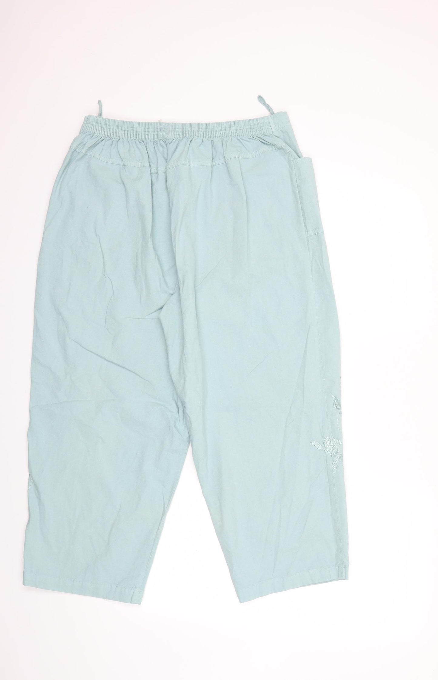 Classic Womens Blue Floral  Cropped Trousers Size 18 L23 in