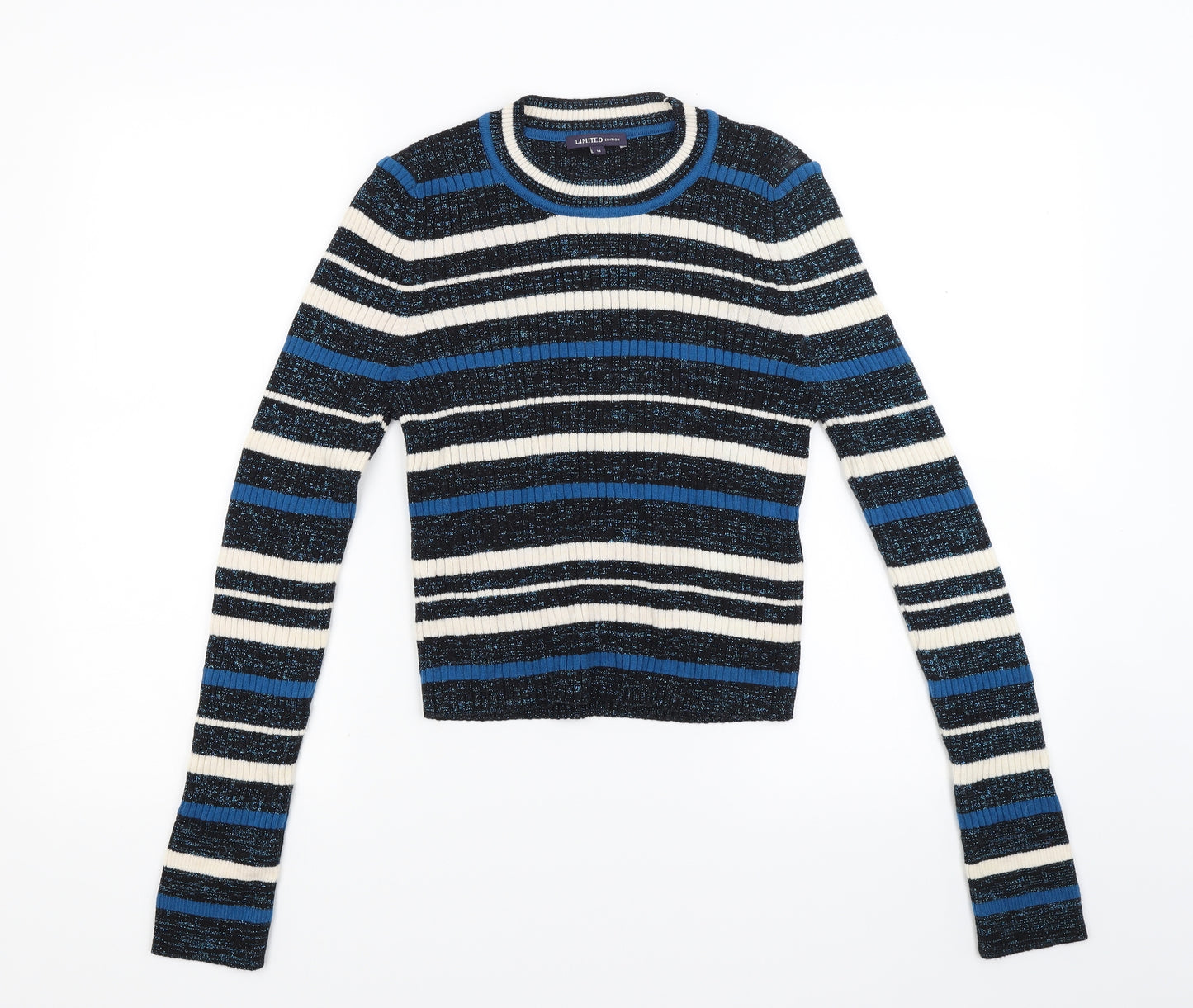 Limited Edition Womens Blue Striped Knit Pullover Jumper Size 14