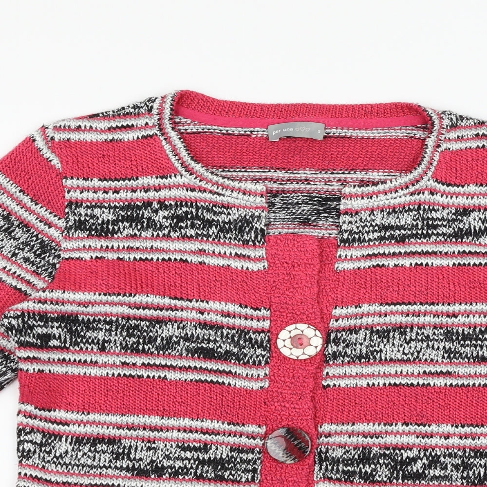 M&S Womens Pink Striped  Cardigan Jumper Size S