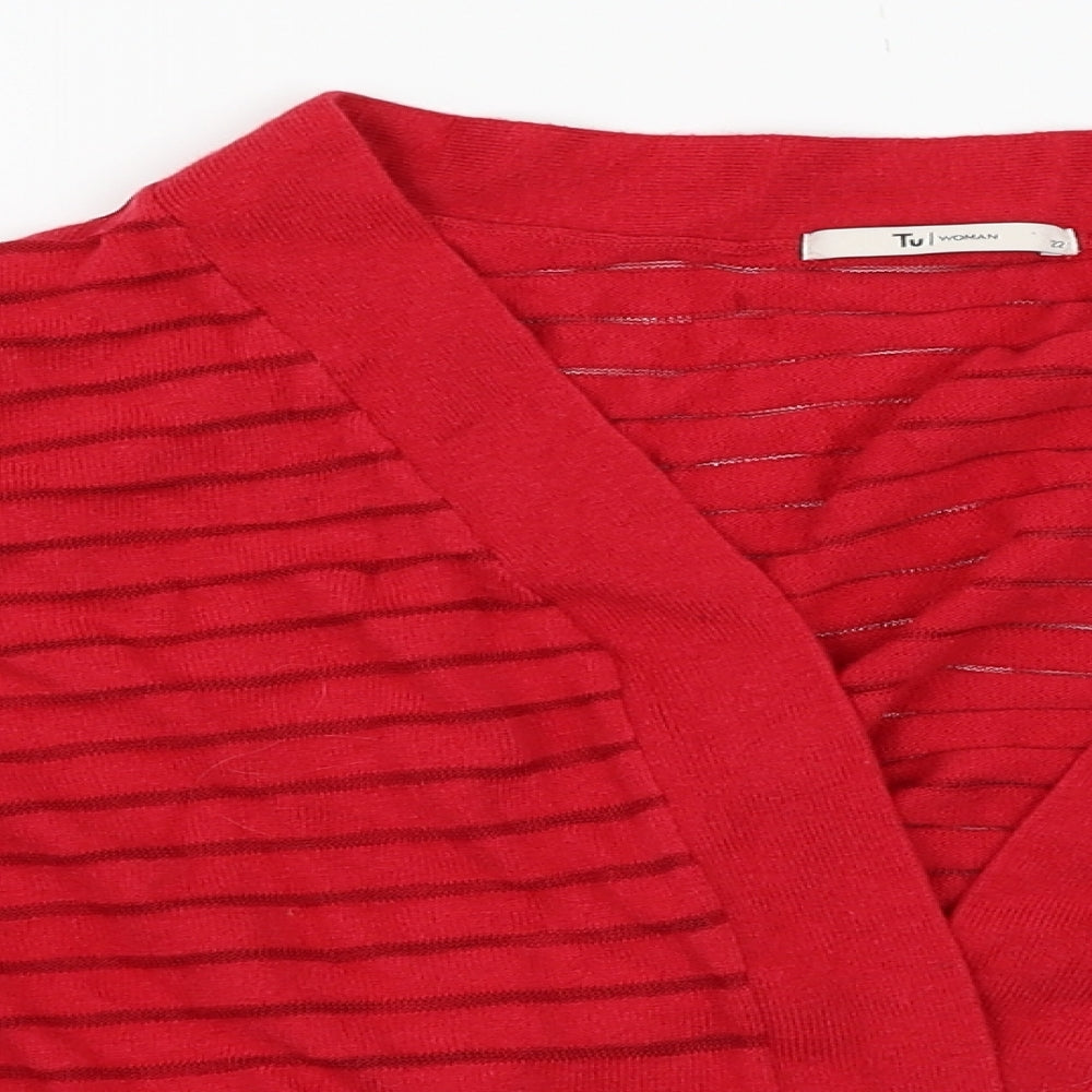 TU Womens Red Striped  Cardigan Jumper Size 22
