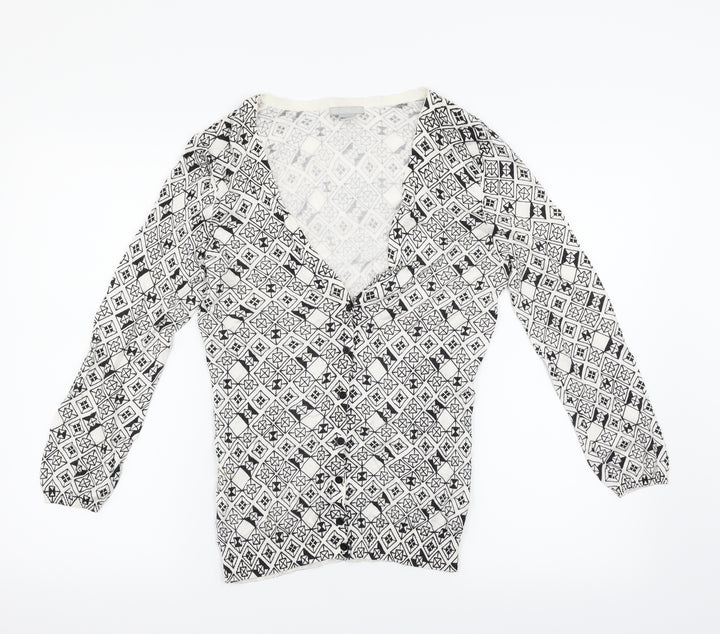 H&M Womens White Argyle/Diamond  Cardigan Jumper Size 8