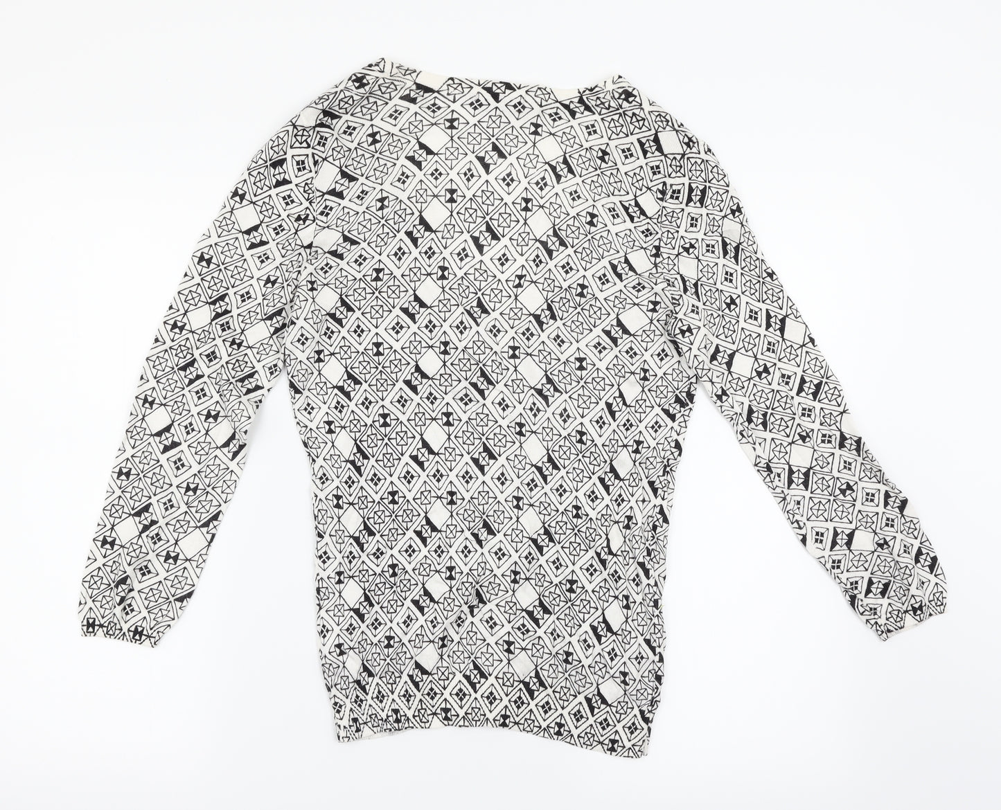 H&M Womens White Argyle/Diamond  Cardigan Jumper Size 8