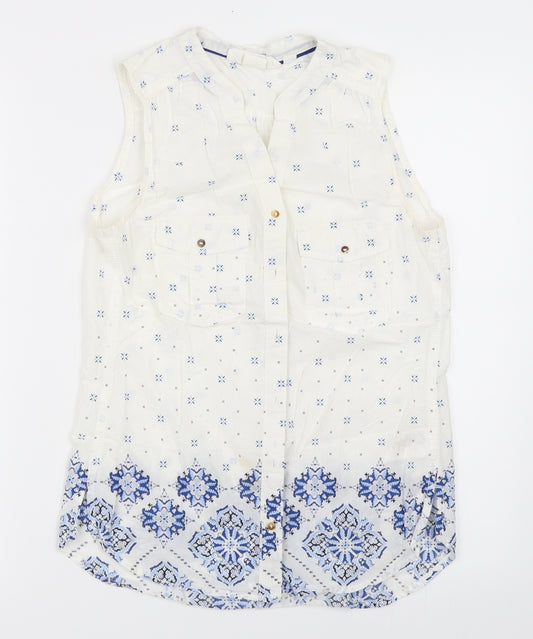 Front view of H&M women’s white basic button-up, size UK 34