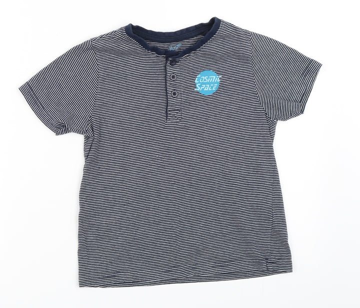 Popperts Boys Blue Striped Basic T-Shirt Size 6-7 Years