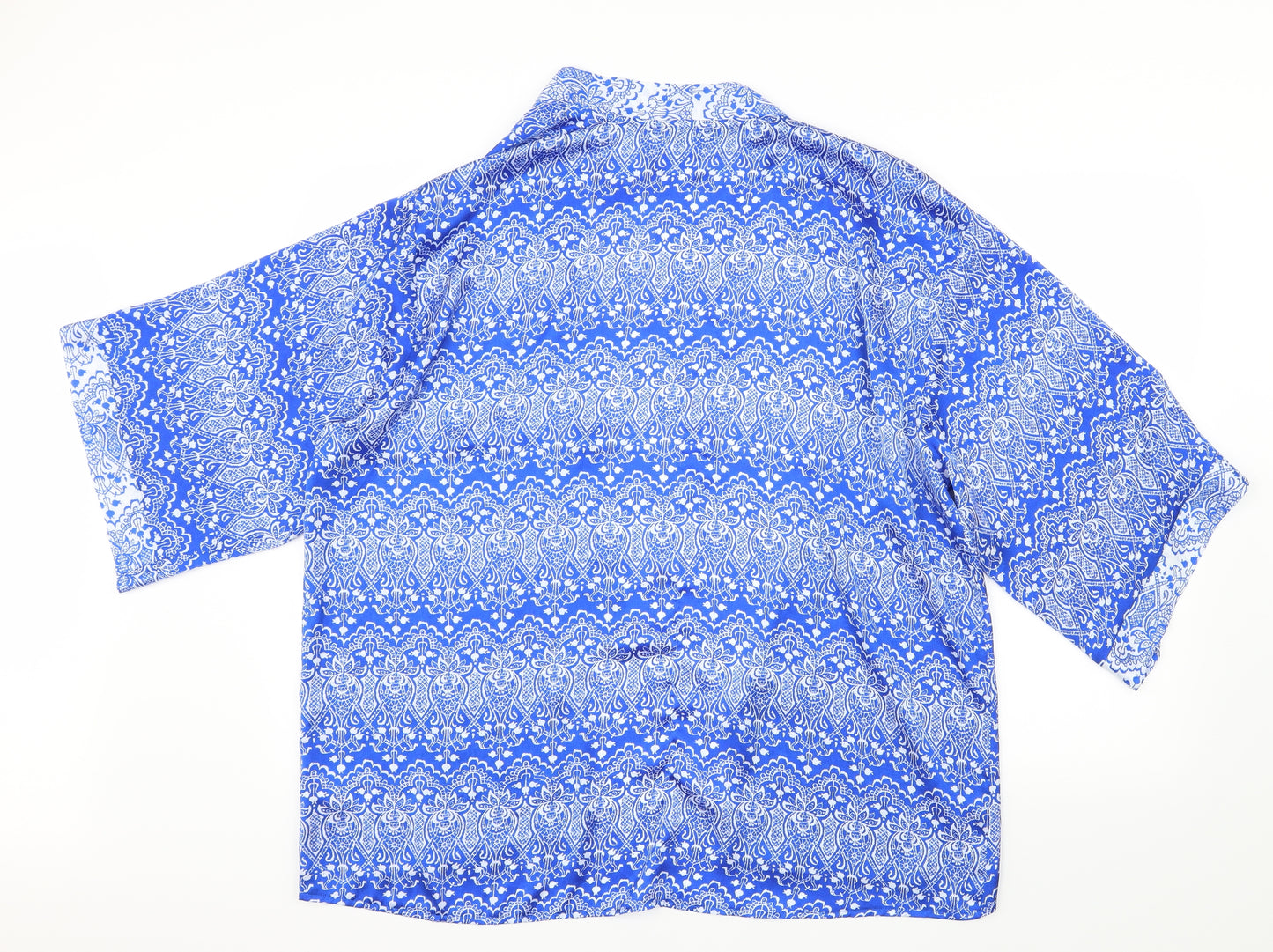 F&F Womens Blue Geometric Satin Cardigan Jumper Size 16