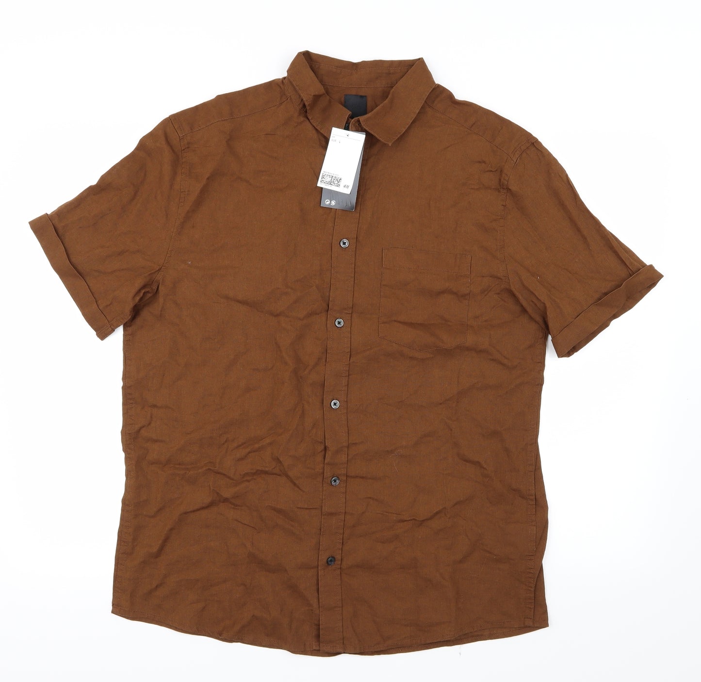 H&M Mens Brown    Button-Up Size L