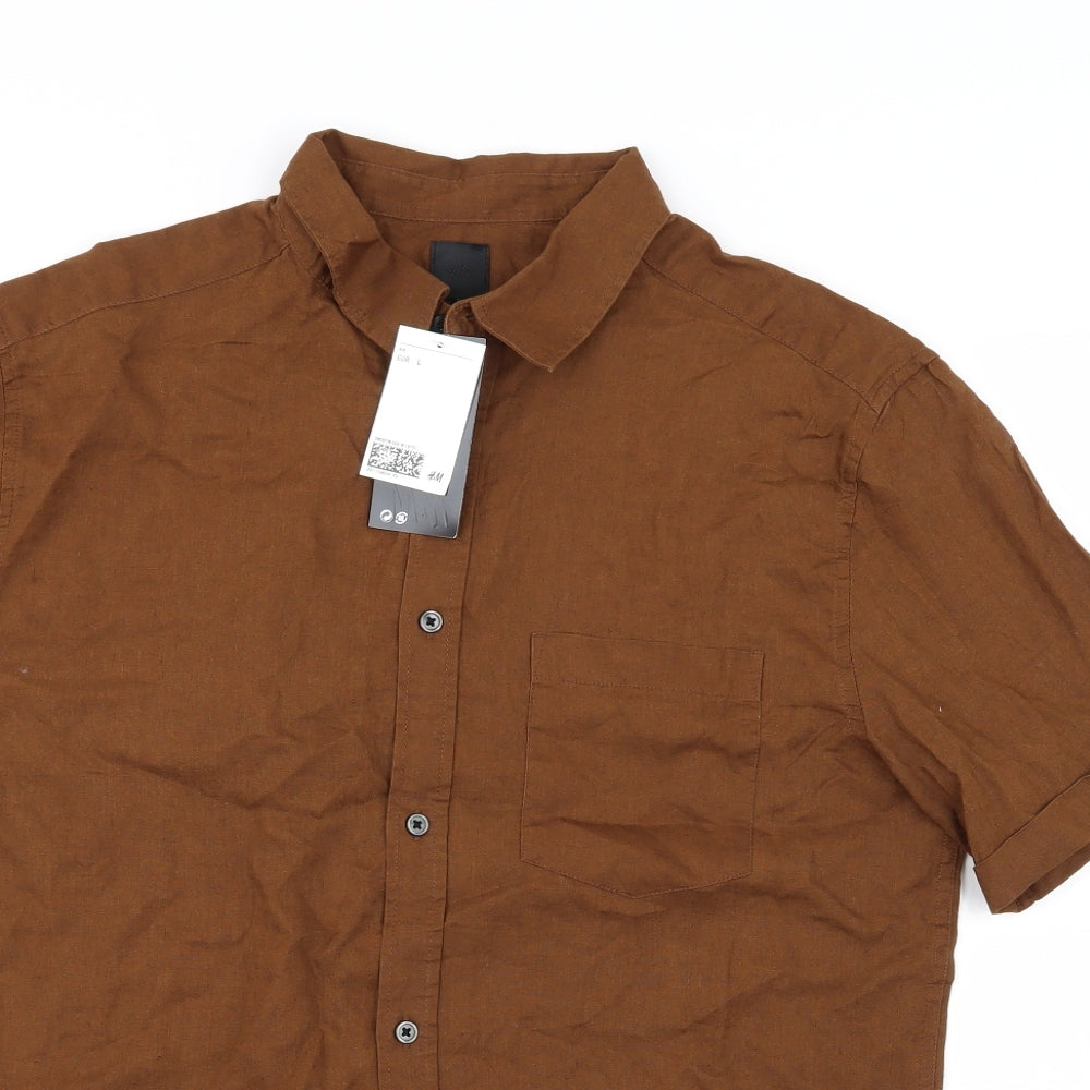 H&M Mens Brown    Button-Up Size L