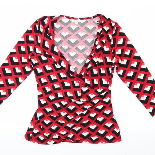Linea Womens Red Geometric  Basic Blouse Size M