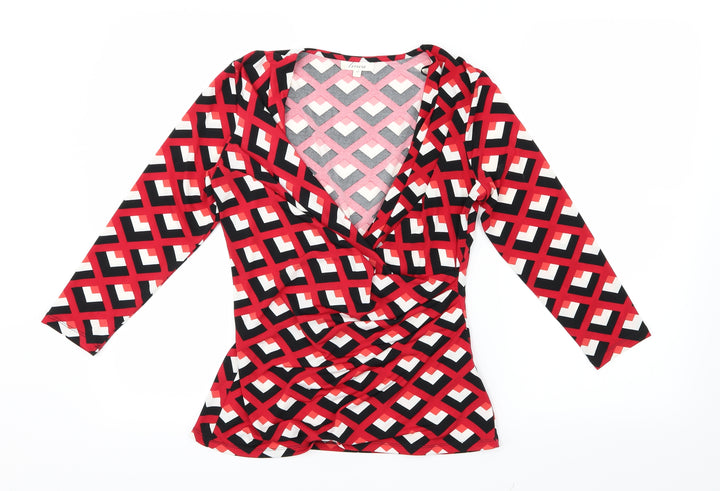 Linea Womens Red Geometric Basic Blouse Size M