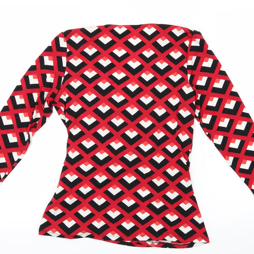 Linea Womens Red Geometric  Basic Blouse Size M