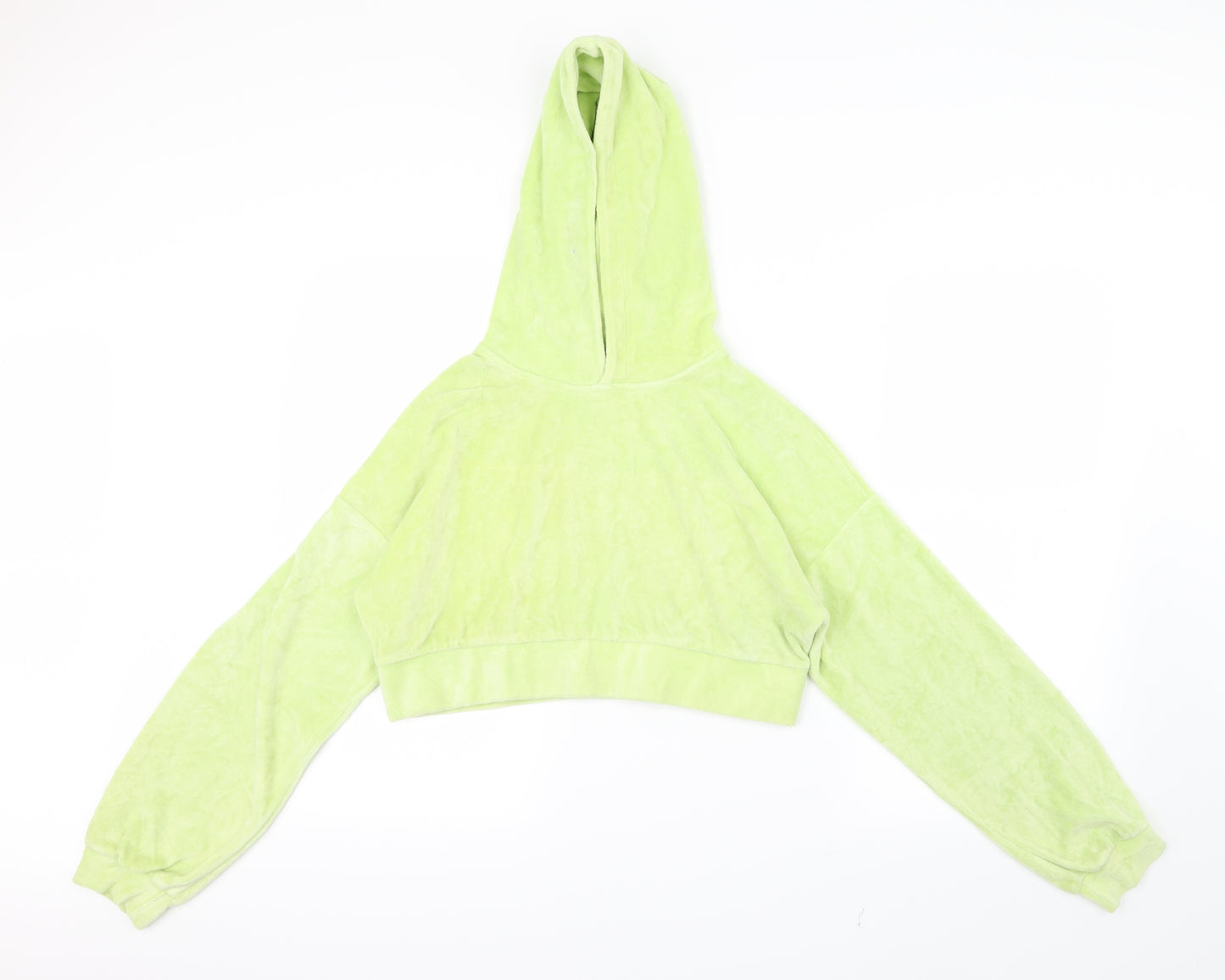 PRETTYLITTLETHING Womens Green  Velvet Pullover Hoodie Size 8  - Cropped