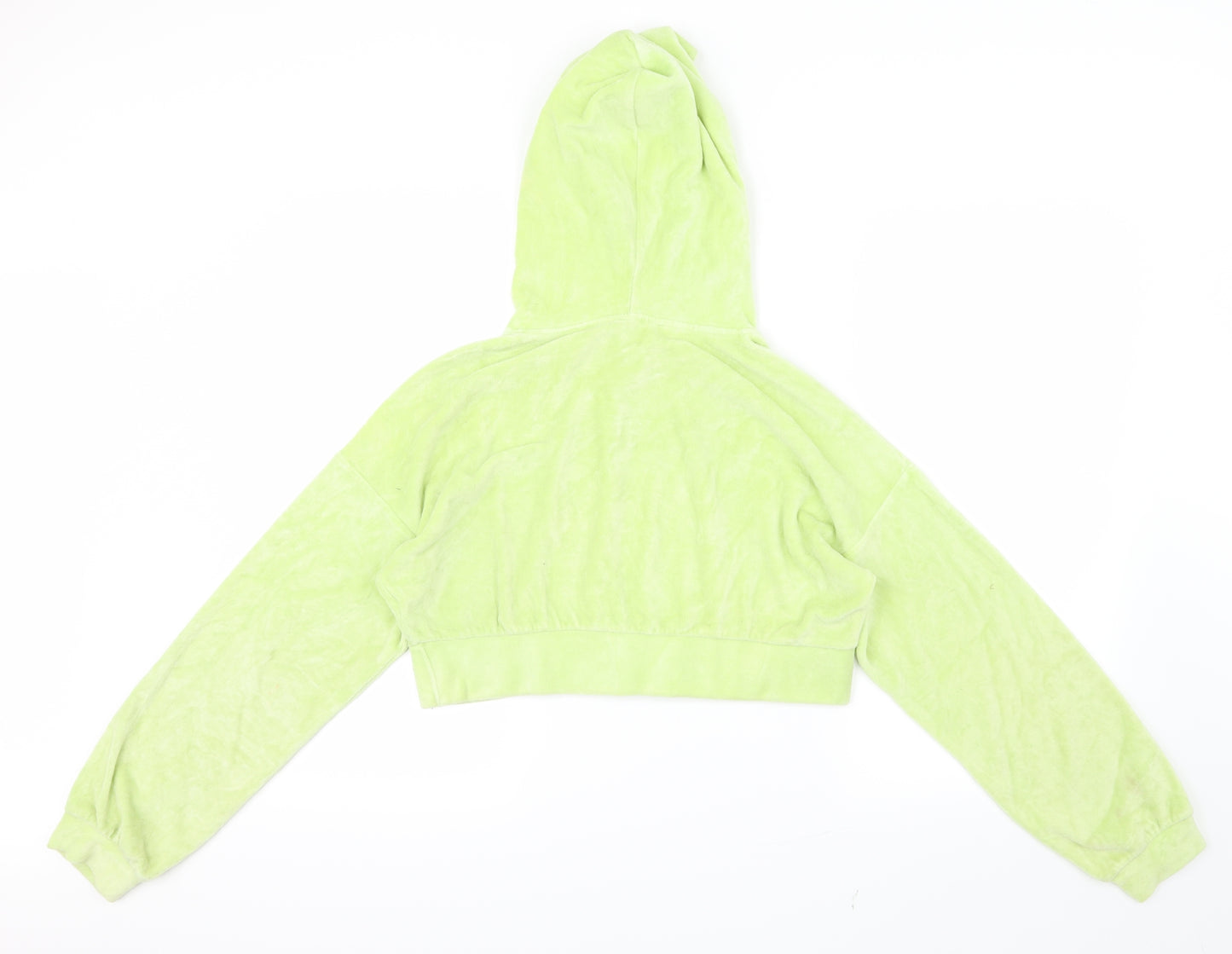PRETTYLITTLETHING Womens Green  Velvet Pullover Hoodie Size 8  - Cropped