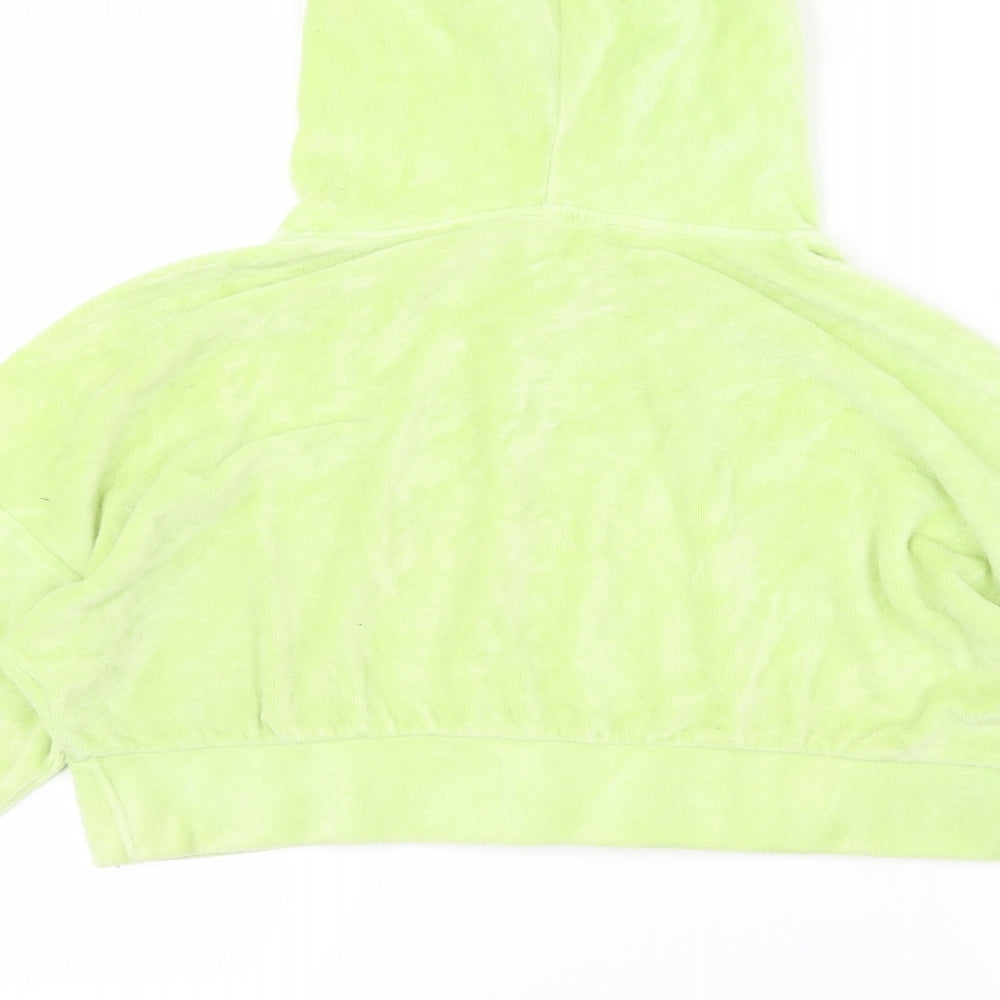 PRETTYLITTLETHING Womens Green  Velvet Pullover Hoodie Size 8  - Cropped