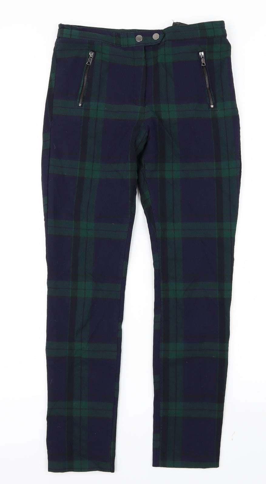 H&M Womens Blue Check  Trousers  Size 10 L28 in