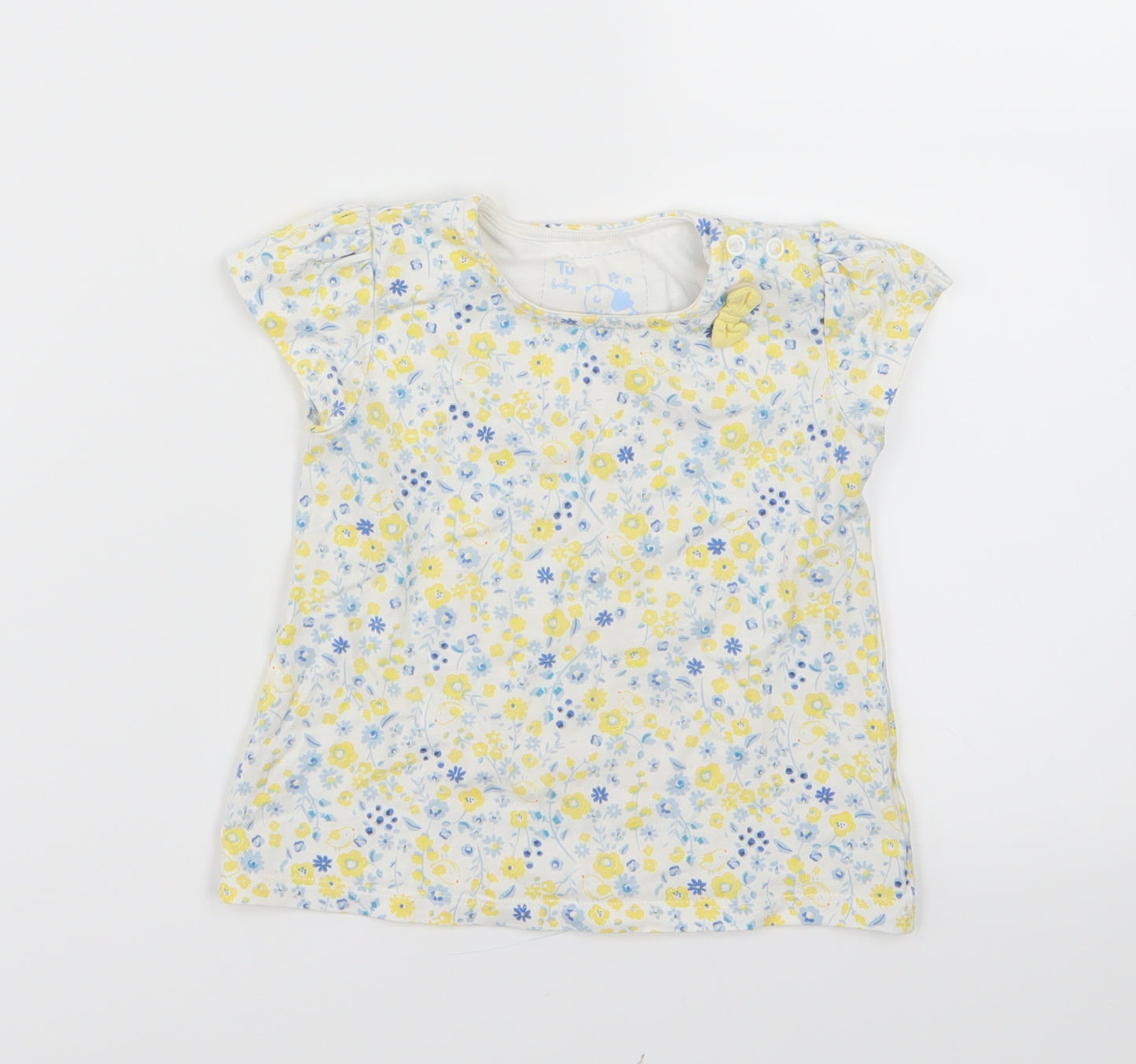 Tu  Girls Yellow Floral  Basic T-Shirt Size 12-18 Months