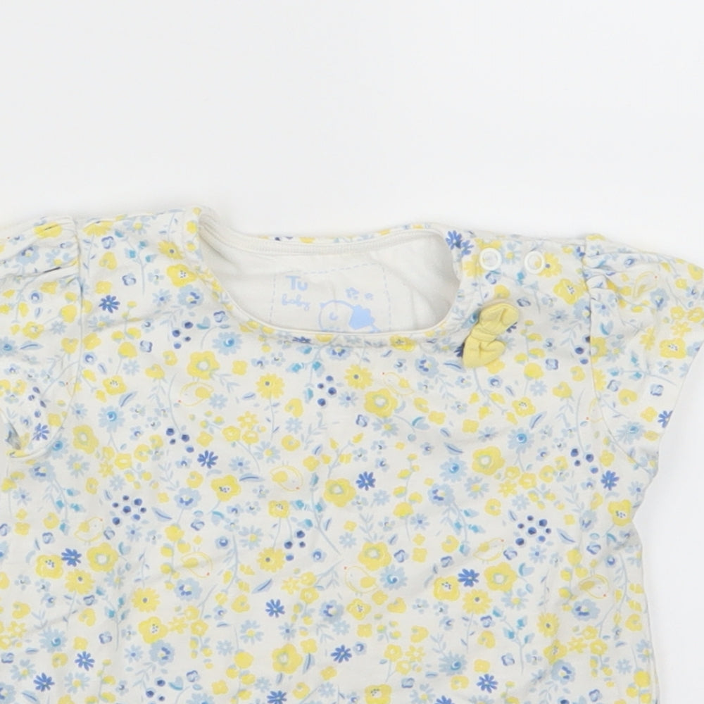 Tu  Girls Yellow Floral  Basic T-Shirt Size 12-18 Months