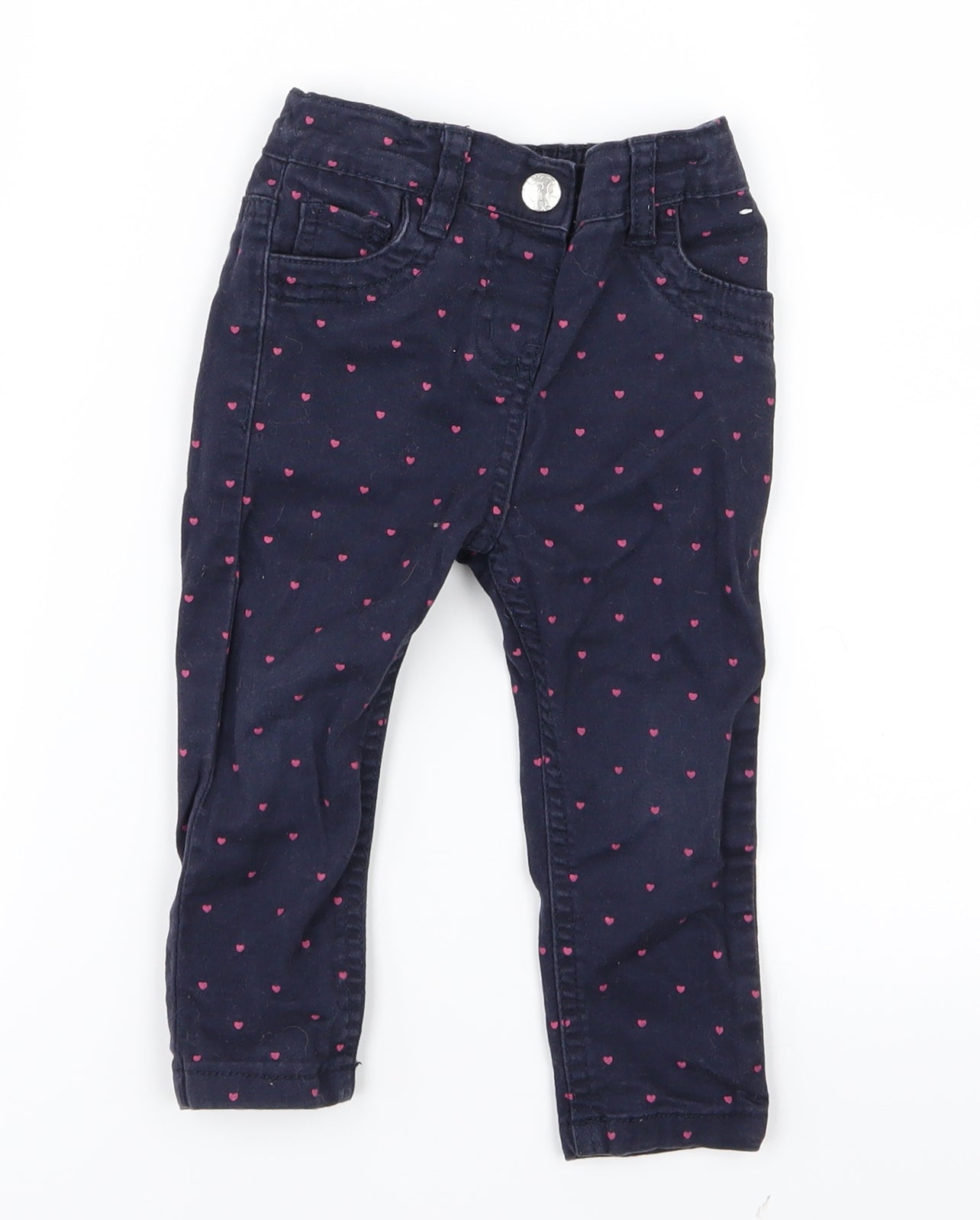 Denim Co. Girls Blue Geometric Denim Capri Jeans Size 12-18 Months  - Heart print