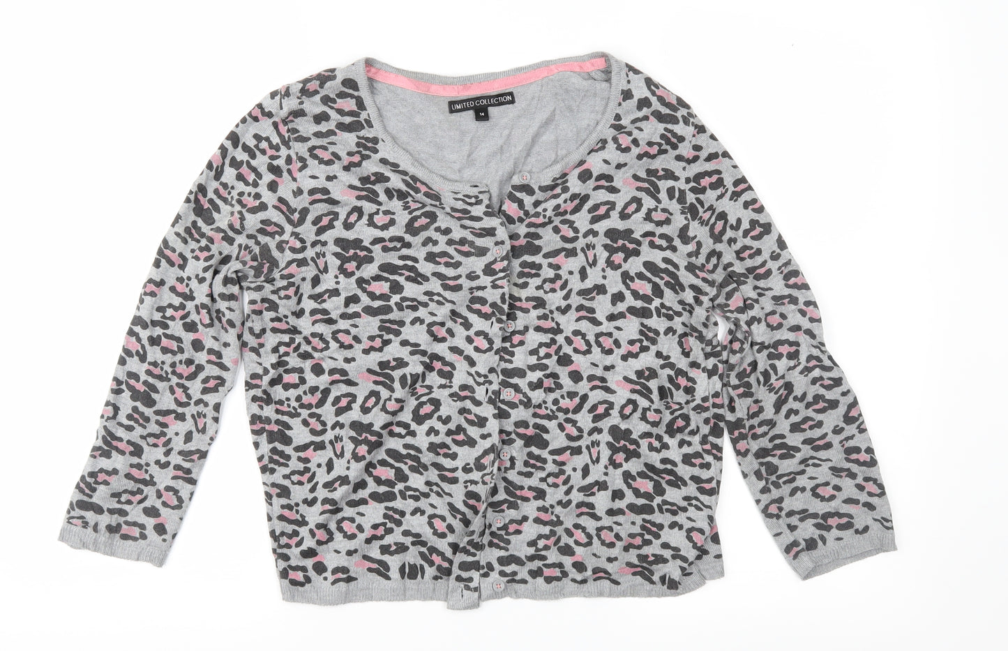 Marks and Spencer Womens Grey Animal Print Knit Cardigan Jumper Size 14