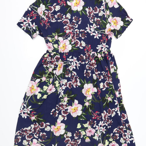 QED London Womens Blue Floral  Fit & Flare  Size 14