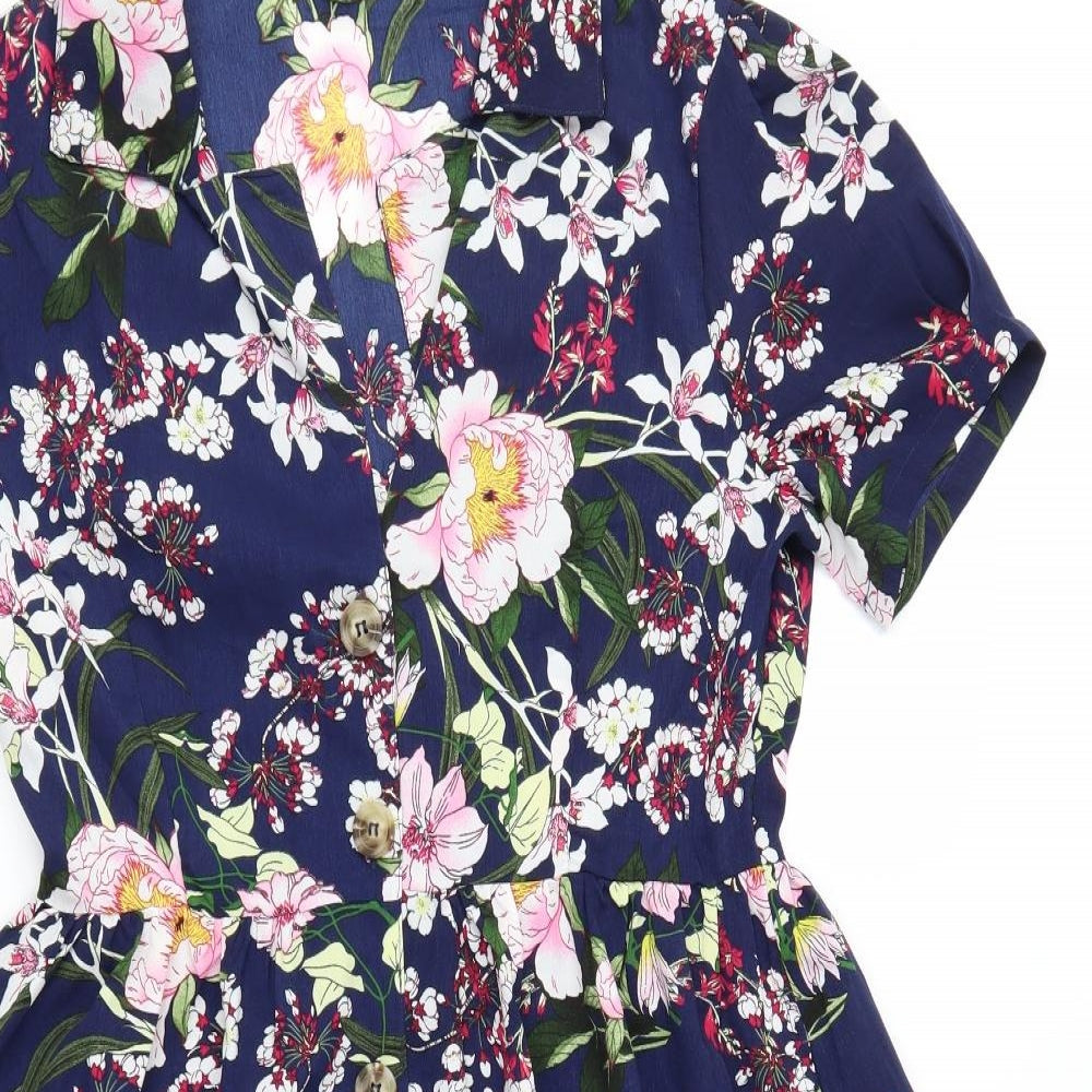 QED London Womens Blue Floral  Fit & Flare  Size 14