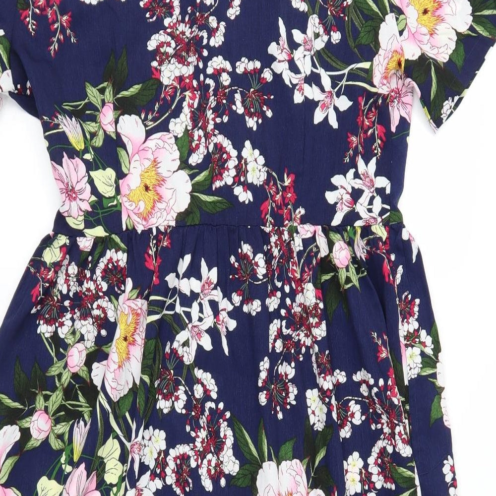 QED London Womens Blue Floral  Fit & Flare  Size 14