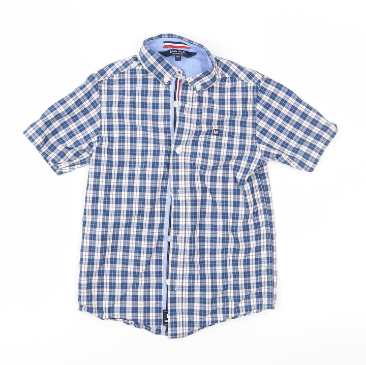 Maine New England Boys Blue Check  Basic Button-Up Size 7 Years
