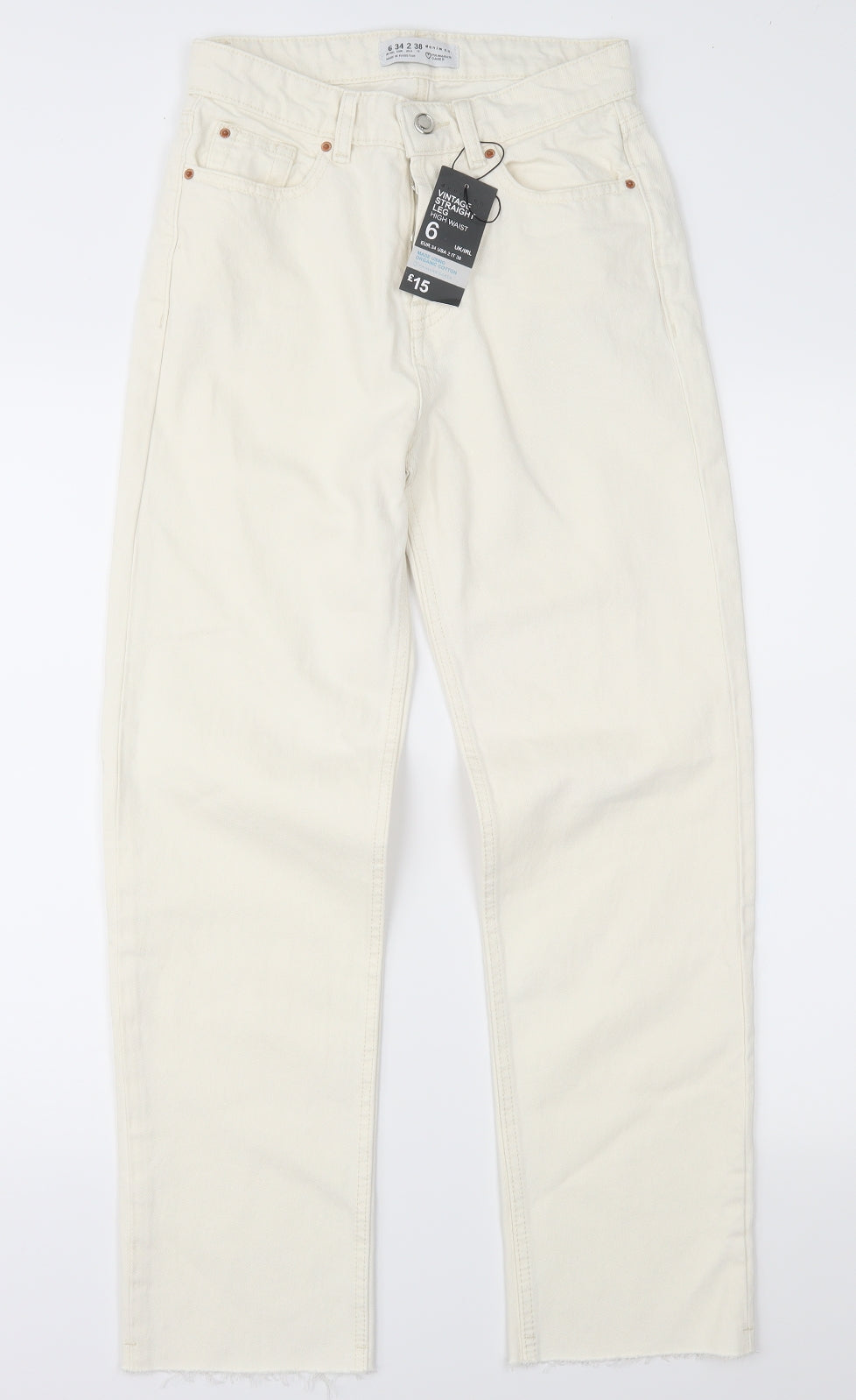 Denim & Co. Womens Ivory  Denim Straight Jeans Size 6 L28 in