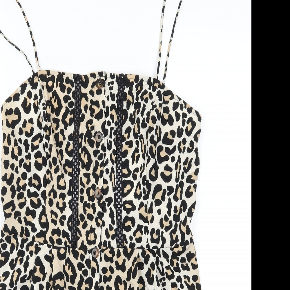 Topshop Womens Brown Animal Print  Playsuit One-Piece Size 10 L3 in