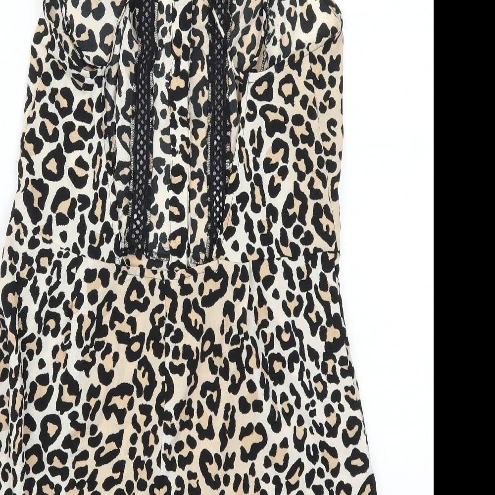 Topshop Womens Brown Animal Print  Playsuit One-Piece Size 10 L3 in