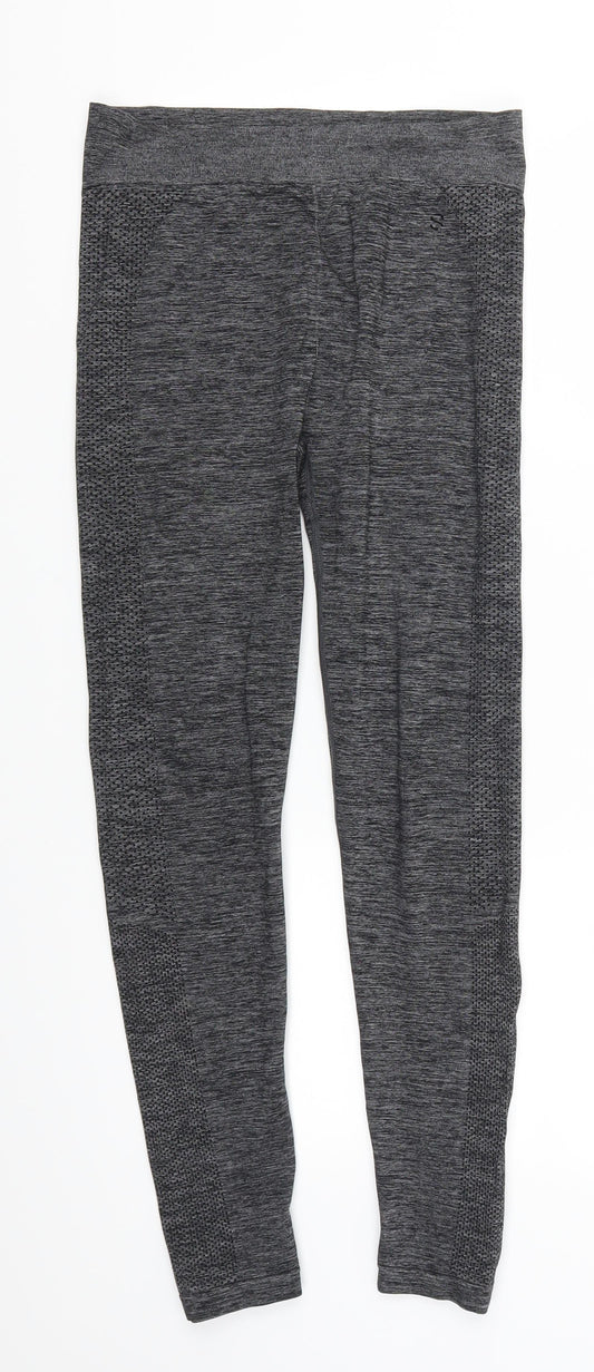 Front view of H&M women’s grey track pants leggings, size UK 28, in, 27-inch leg