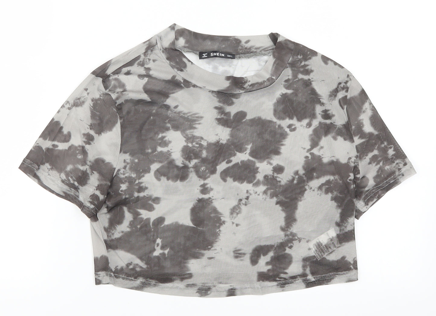 SheIn Womens Grey Camouflage  Cropped T-Shirt Size L