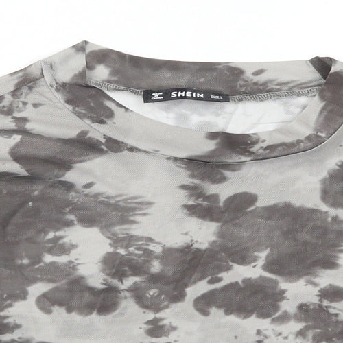 SheIn Womens Grey Camouflage  Cropped T-Shirt Size L