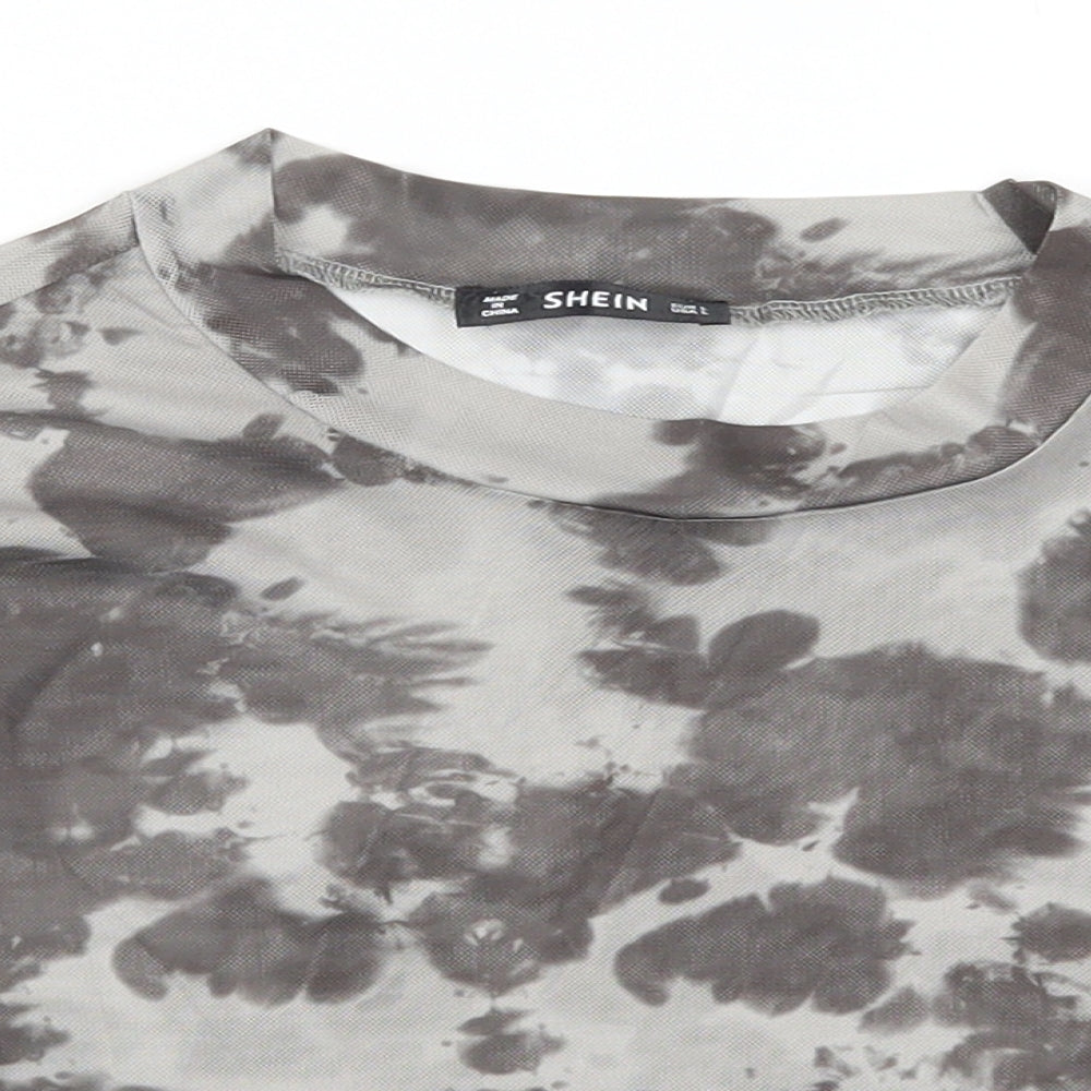SheIn Womens Grey Camouflage  Cropped T-Shirt Size L