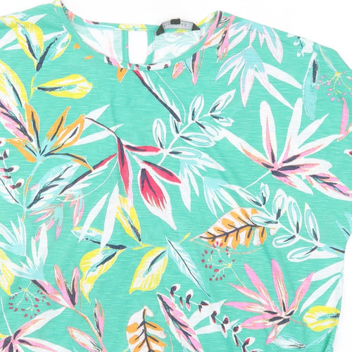 Preworn Womens Green Floral  Basic T-Shirt Size 20