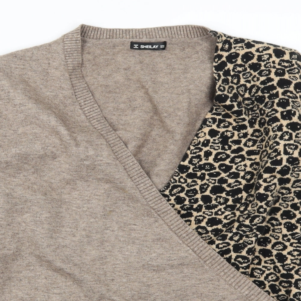 Sheilay Womens Brown Animal Print  Pullover Jumper Size XL