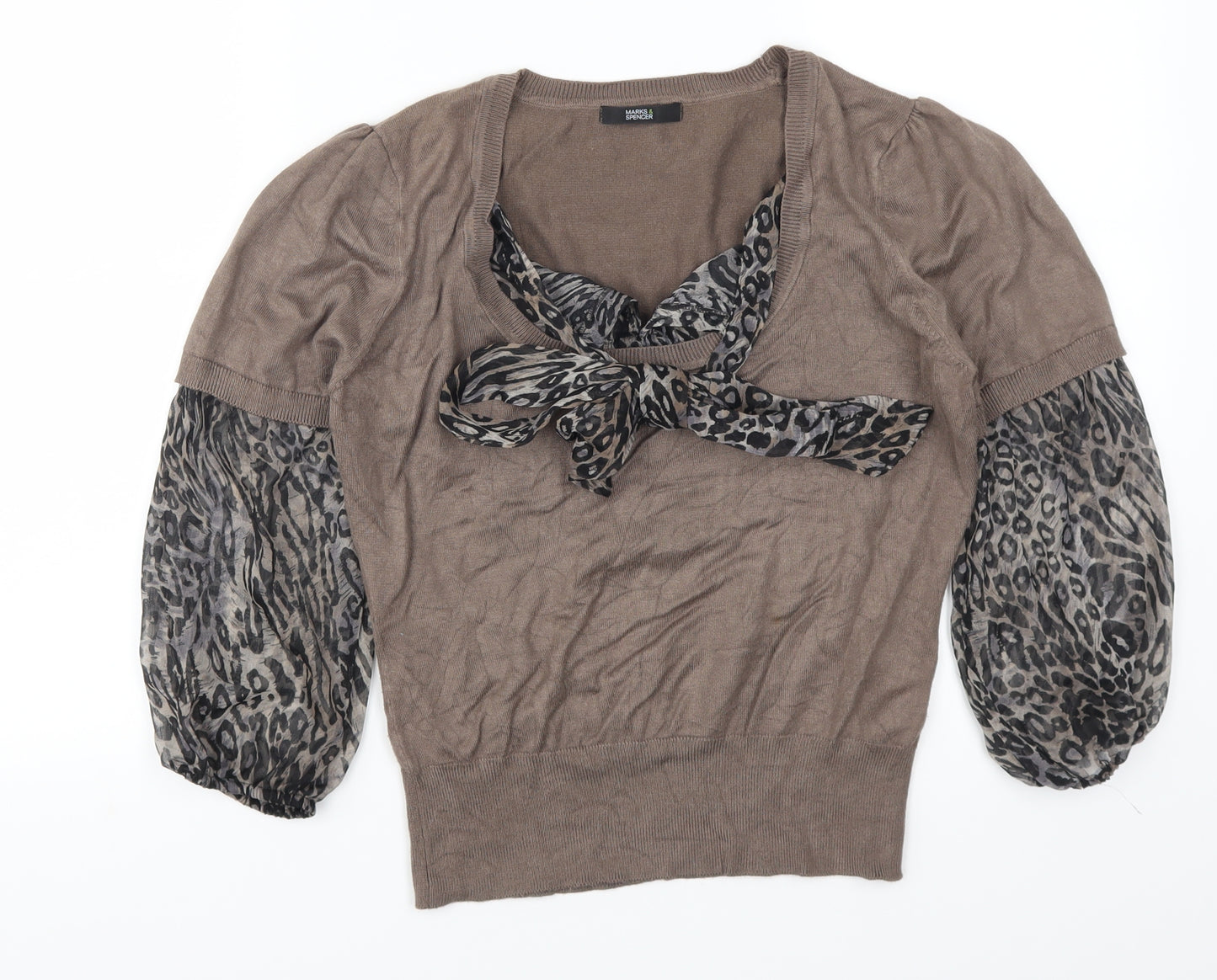 Marks and Spencer Womens Brown Animal Print  Pullover Jumper Size 14