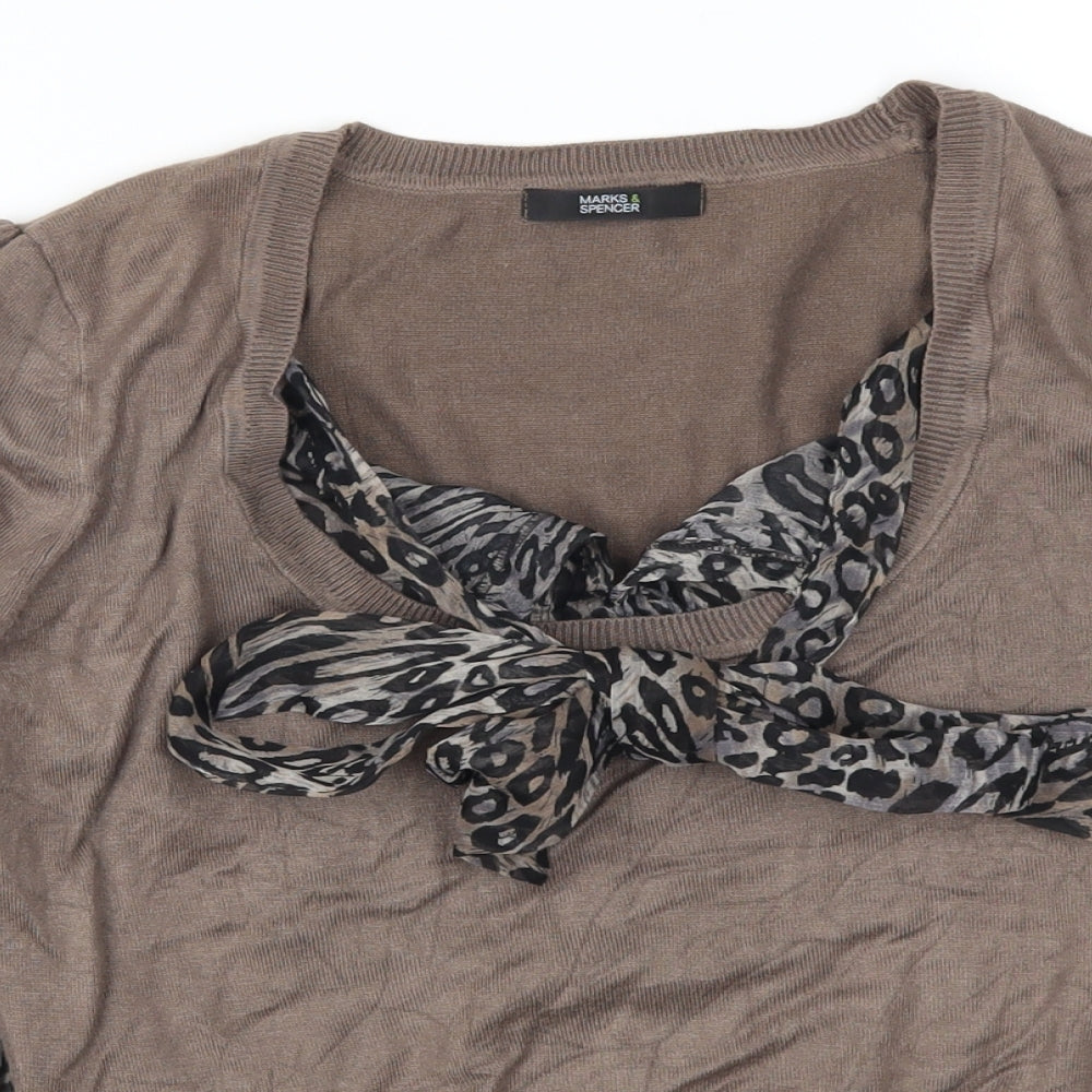 Marks and Spencer Womens Brown Animal Print  Pullover Jumper Size 14