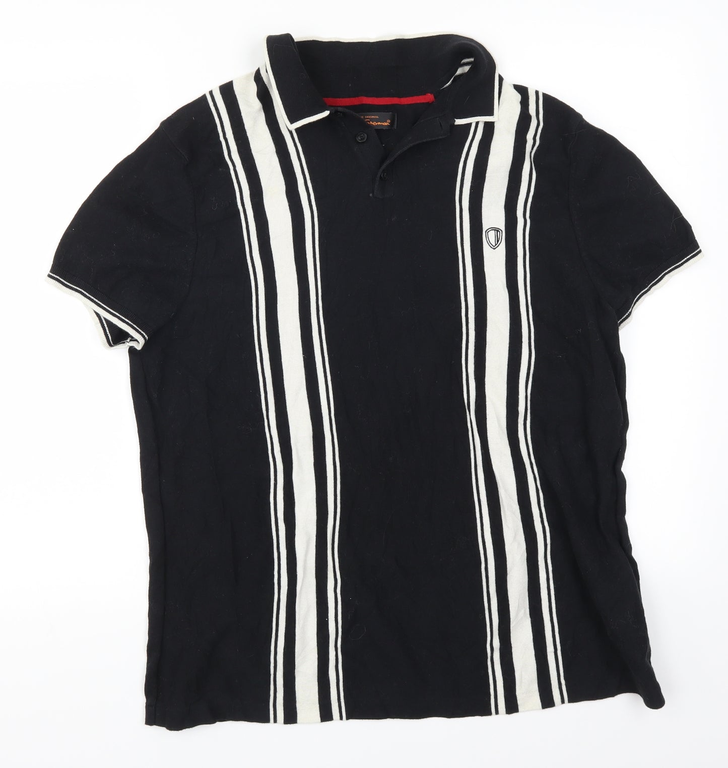 Ben Sherman Mens Black Striped   Polo Size 2XL