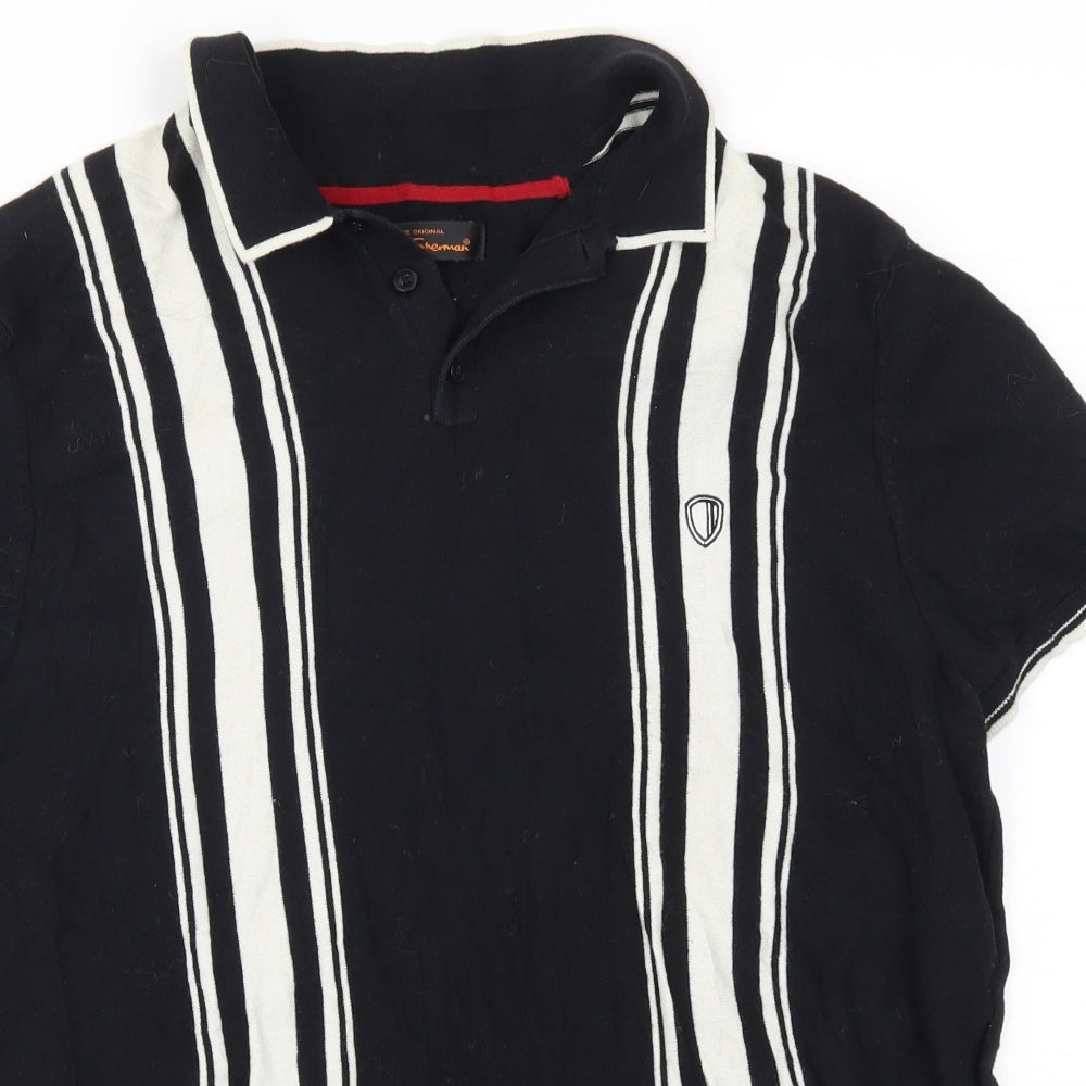 Ben Sherman Mens Black Striped   Polo Size 2XL