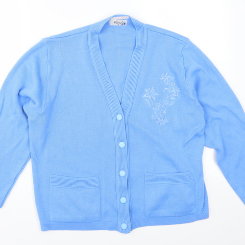 Care Womens Blue   Cardigan Jumper Size M  - Flowers