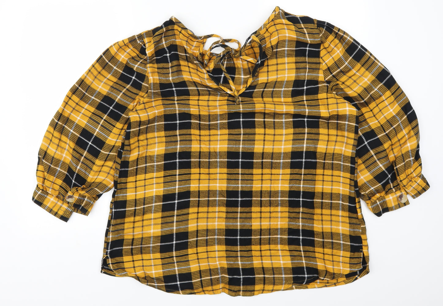 NEXT Womens Yellow Check  Basic T-Shirt Size 18